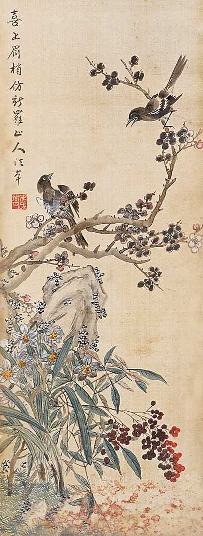 朱本 绢本花鸟 立轴